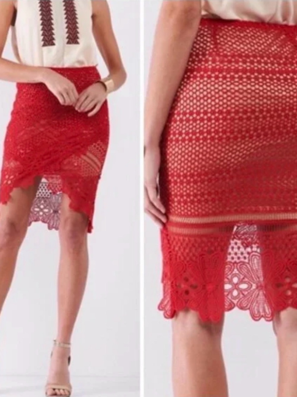 Sugarlips Red Crochet Pencil Skirt